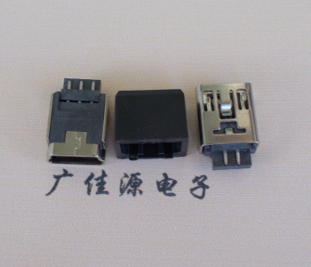 珠海MINI USB 5Pin接口 带护套焊线母座 B型180度铜壳