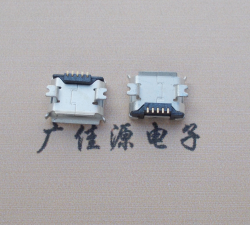 珠海Micro USB 5PIN接口,B型垫高0.9mm鱼叉脚贴片雾锡卷边